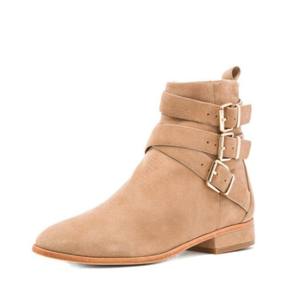 RAYE Tan Genevieve Suede Triple Gold Bootie